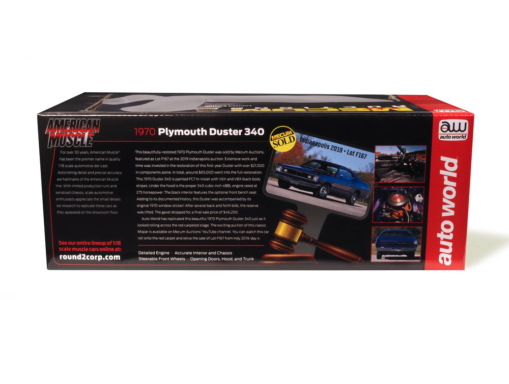 "PRE-ORDER" American Muscle 1970 Plymouth Duster 340 Mecum Auctions 1:18 Scale Diecast (DUE JANUARY 2025)