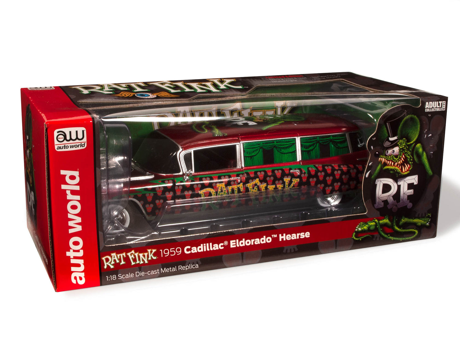 Auto World 1959 Cadillac Eldorado Hearse Rat Fink 1:18 Scale Diecast