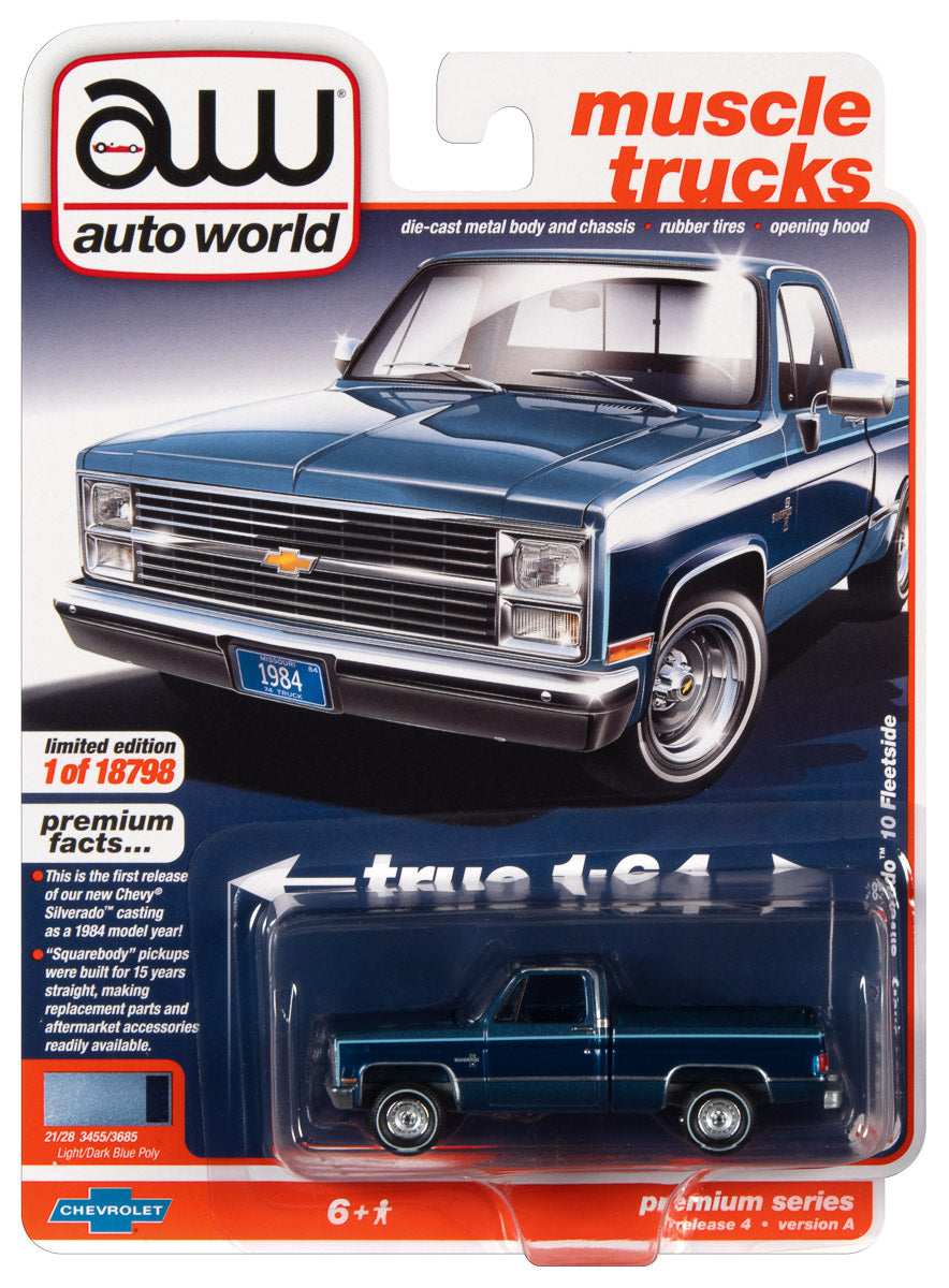 Auto World 1984 Chevy Silverado (Light Blue Poly with Dark Blue Poly) 1:64 Diecast