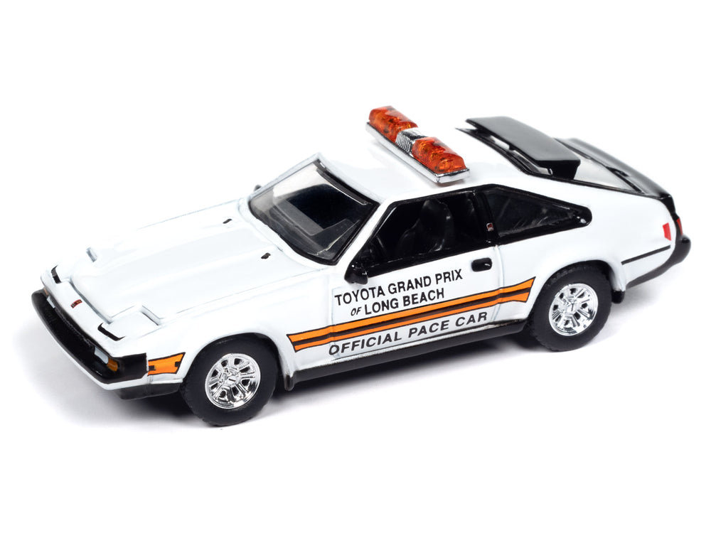 "PRE-ORDER" Auto World 1983 Toyota Celica Supra (White w/Toyota Grand Prix of Long Beach Official Pace Car Graphics & Roof Lightbar) 1:64 Diecast (DUE NOVEMBER 2024)