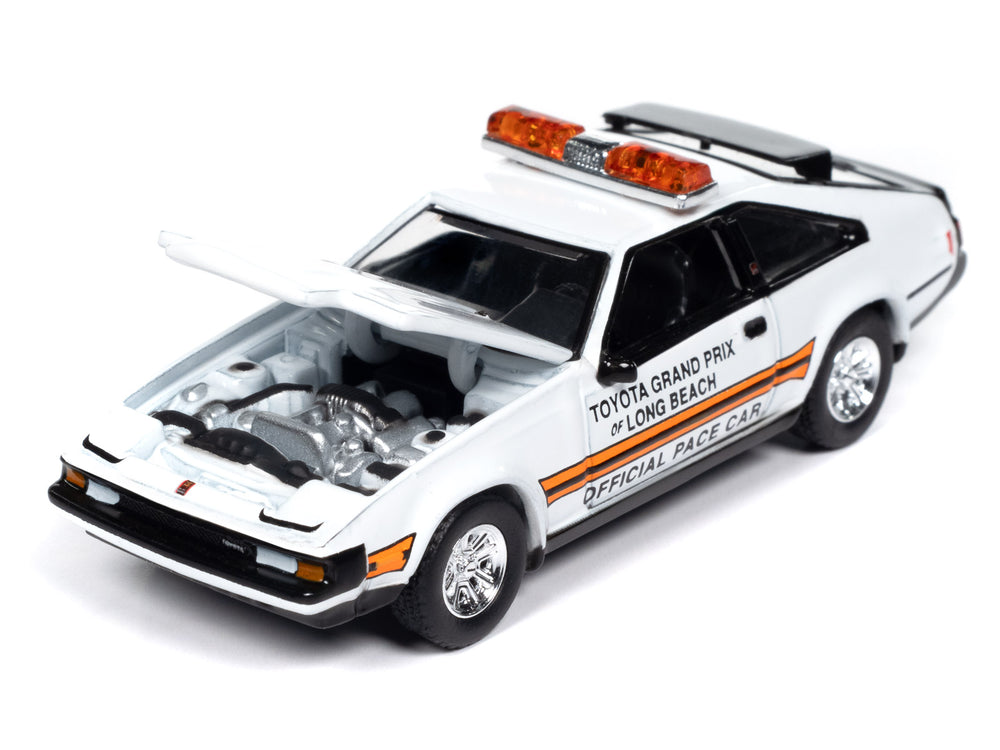 "PRE-ORDER" Auto World 1983 Toyota Celica Supra (White w/Toyota Grand Prix of Long Beach Official Pace Car Graphics & Roof Lightbar) 1:64 Diecast (DUE NOVEMBER 2024)