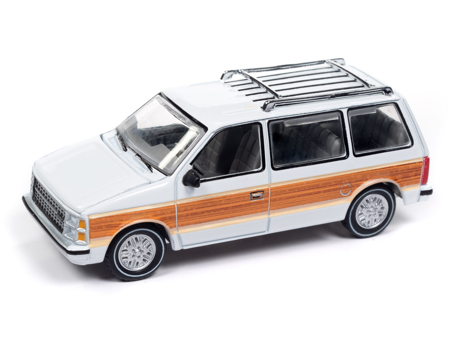 Auto World 1985 Dodge Caravan (DW2 White w/Woodgrain Sides & Rear) 1:64 Diecast