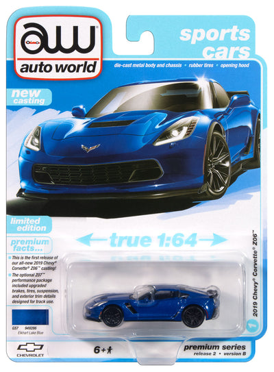 Auto World 2019 Chevrolet Corvette Z06 (with Z07 Performance Package) (Elkhart Lake Metallic) 1:64 Diecast