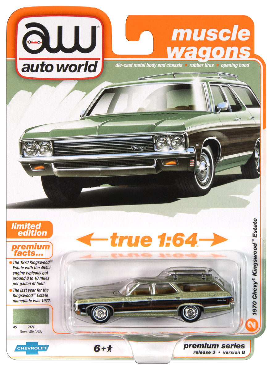 "PRE-ORDER" Auto World 1970 Chevy Kingswood Estate (Green Mist Poly w/Woodgrain Side Panels) 1:64 Diecast (DUE MARCH 2025)