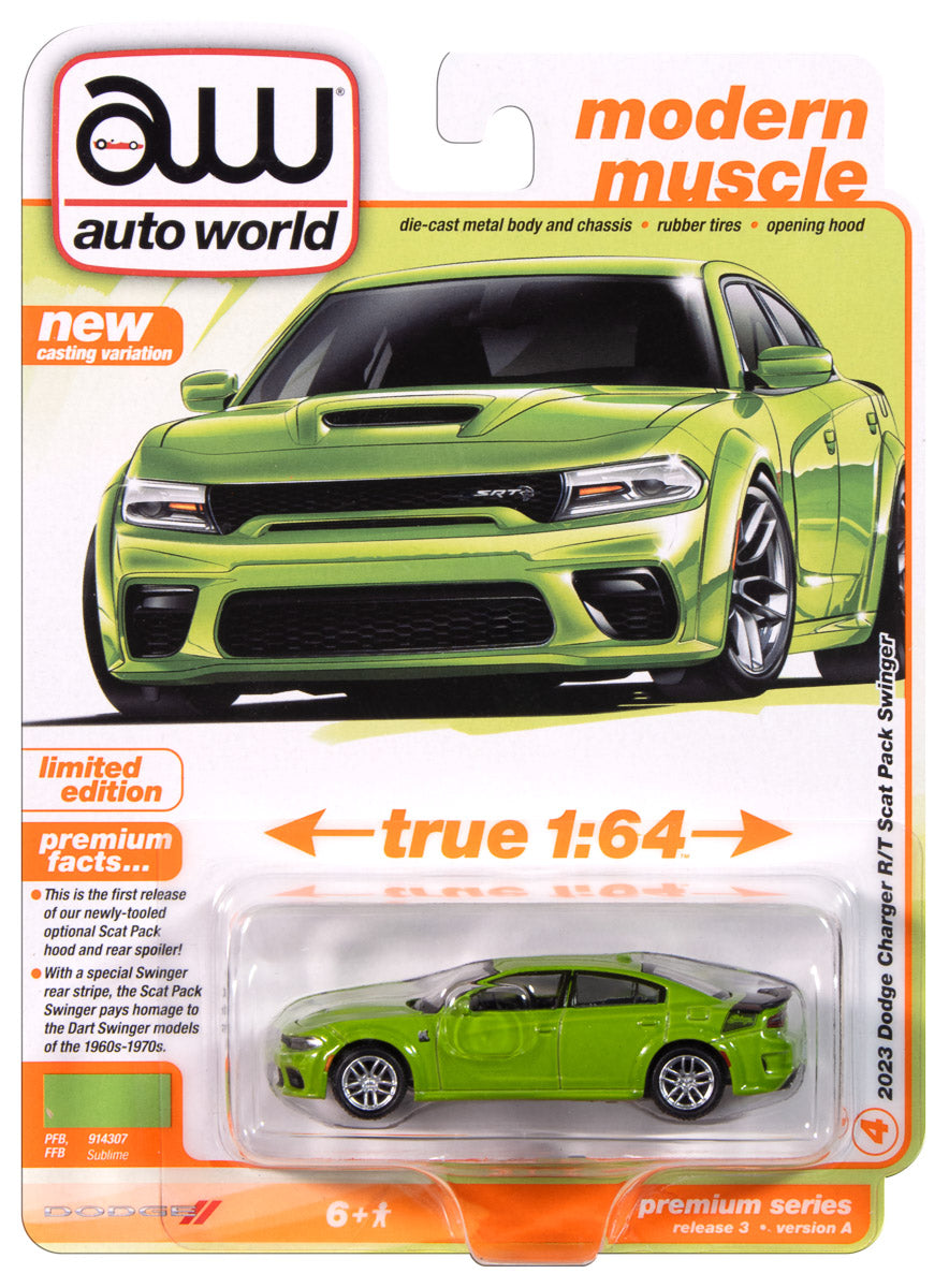 "PRE-ORDER" Auto World 2023 Dodge Charger Swinger R/T Scat Pack (Sublime) 1:64 Diecast (DUE MARCH 2025)