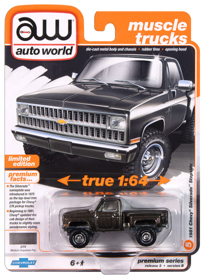 "PRE-ORDER" Auto World 1981 Chevrolet Silverado Stepside 4x4 (Medium Graystone Poly) 1:64 Diecast (DUE MARCH 2025)