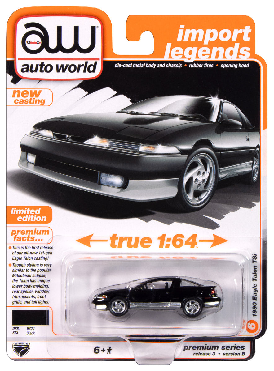 "PRE-ORDER" Auto World 1990 Eagle Talon TSi (Gloss Black Body) 1:64 Diecast (DUE MARCH 2025)