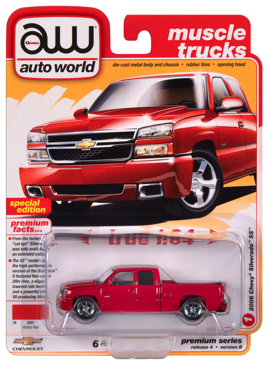 Auto World 2006 Chevy Silverado SS Truck (Extended Cab w/Fleetside Bed) (Victory Red) 1:64 Diecast