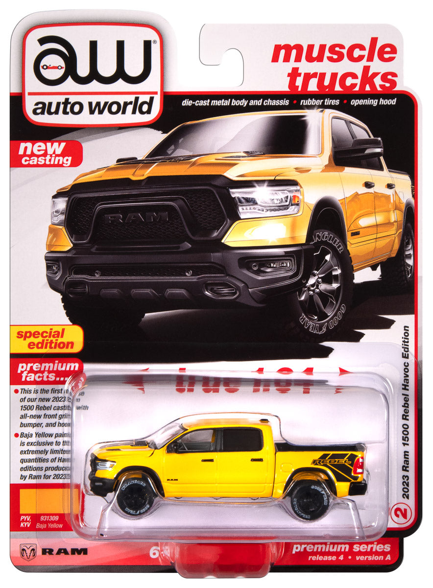 Auto World 2023 Dodge Ram Rebel Havoc Edition (Baja Yellow w/Rebel Graphics) 1:64 Diecast