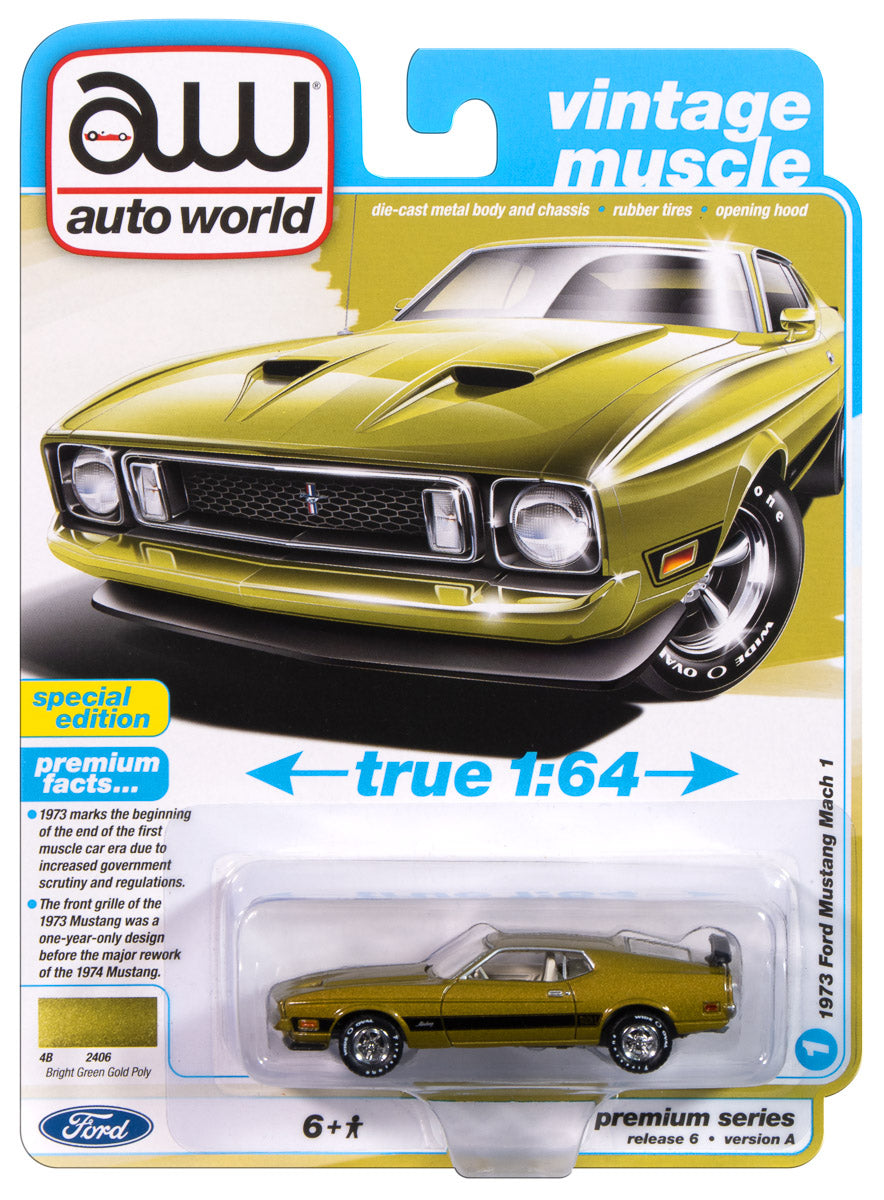 Auto World 1973 Ford Mustang Mach 1 (Bright Green Poly ) 1:64 Diecast