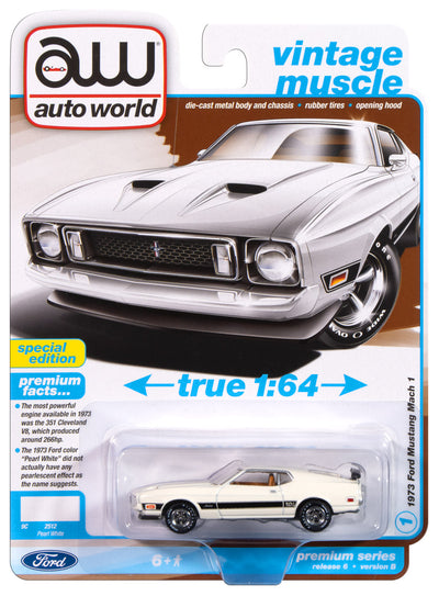 "PRE-ORDER" Auto World 1973 Ford Mustang Mach 1 (Pearl White) 1:64 Diecast (DUE DECEMBER 2024)