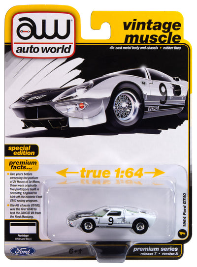 Auto World 1964 Ford GT40 (Gloss White w/Black Upper Front) 1:64 Diecast