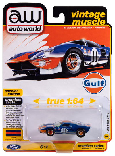 Auto World 1964 Ford GT40 GULF (Gulf Dark Blue w/Orange Stripe) 1:64 Diecast