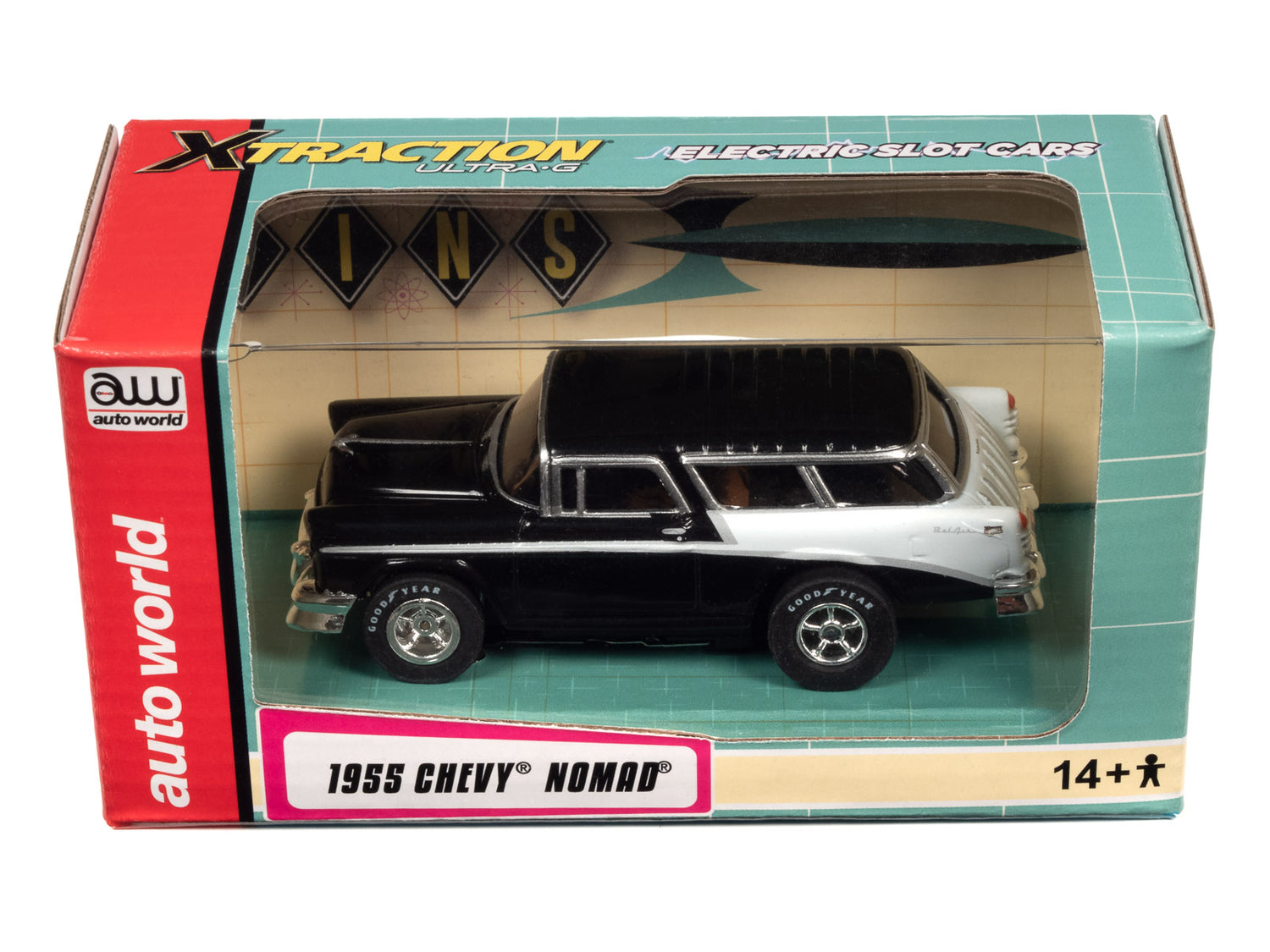 Auto World Xtraction 1955 Chevy Nomad (Black/White) HO Slot Car