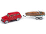 Johnny Lightning 1950 Chevy Suburban (Red) w/Vintage Speedster Wood Boat 1:64 Scale Diecast