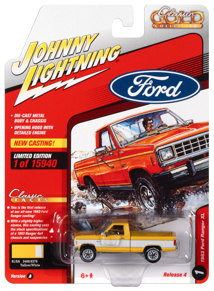 Johnny Lightning Classic Gold 1983 Ford Ranger (Yellow w/White Two-tone) 1:64 Scale Diecast