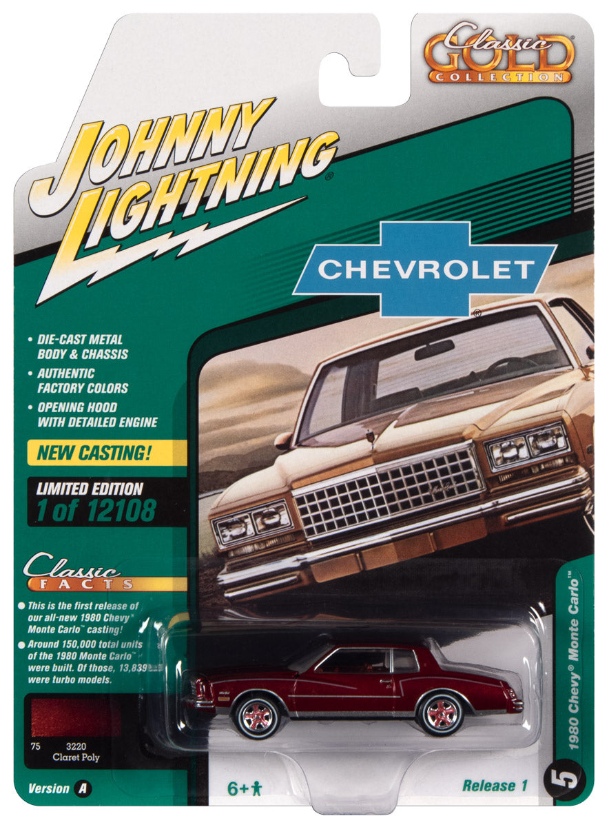 Johnny Lightning Classic Gold 1980 Chevrolet Monte Carlo ( Claret Red Metallic) 1:64 Scale Diecast