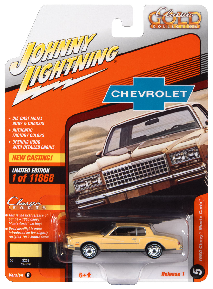 Johnny Lightning Classic Gold 1980 Chevrolet Monte Carlo (Light Yellow) 1:64 Scale Diecast