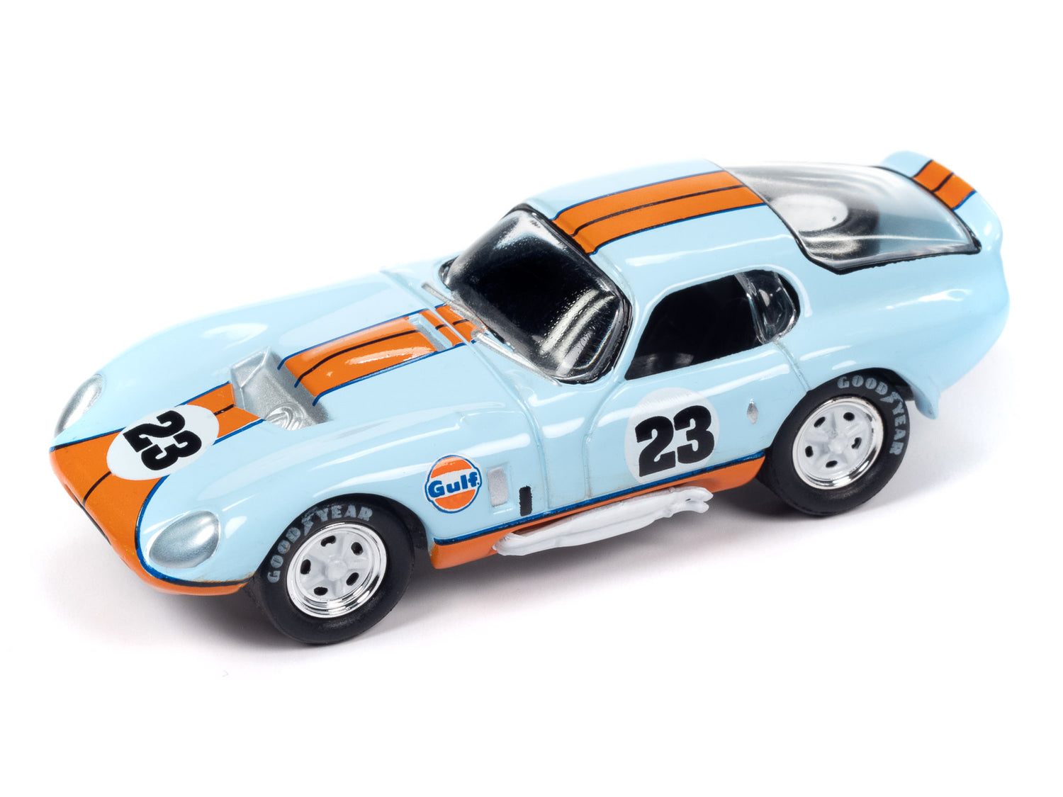 Johnny Lightning Classic Gold 1965 Shelby Daytona Gulf (Light Gulf Blue w/Orange Stripes) 1:64 Scale Diecast