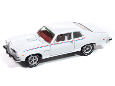 "PRE-ORDER" Johnny Lightning 1974 Pontiac GTO (White w/RWB Stripe) with Collector Tin 1:64 Diecast (DUE JANUARY 2025)