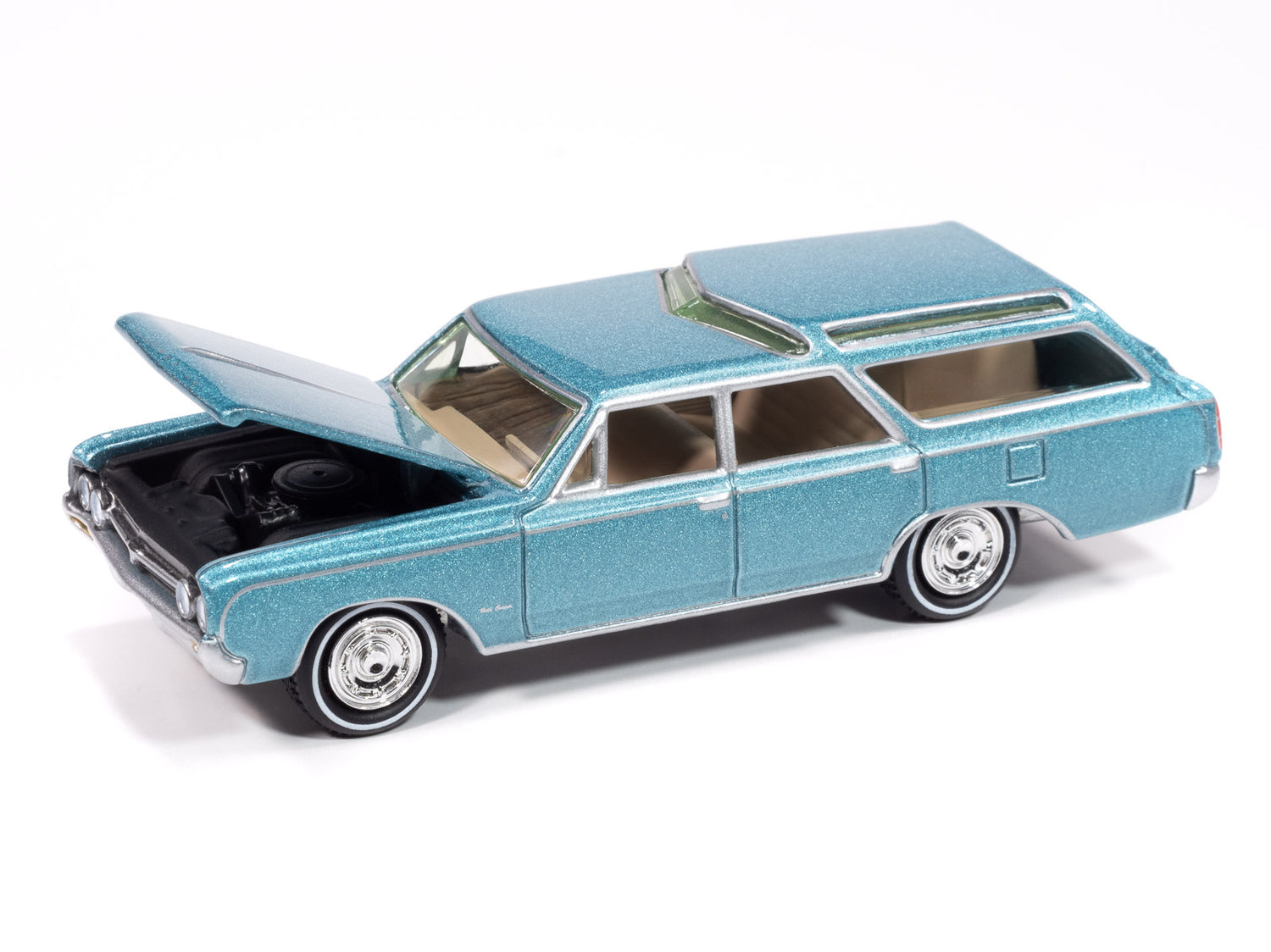 "PRE-ORDER" Johnny Lightning 1964 Olds Vista Cruiser (Pacific Mist Poly) with Collector Tin 1:64 Diecast (DUE APRIL 2025)