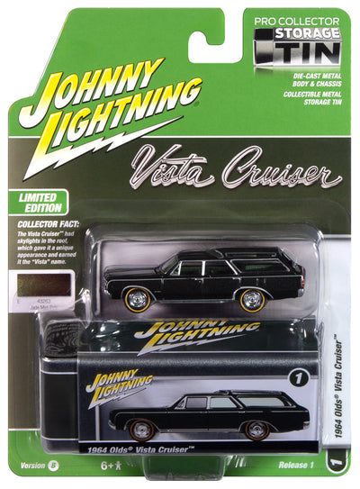 "PRE-ORDER" Johnny Lightning 1964 Olds Vista Cruiser (Jade Mist Poly) with Collector Tin 1:64 Diecast (DUE APRIL 2025)