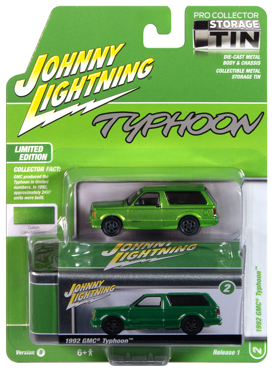 "PRE-ORDER" Johnny Lightning 1992 GMC Typhoon (Custom HOK Metallic Green) with Collector Tin 1:64 Diecast (DUE APRIL 2025)