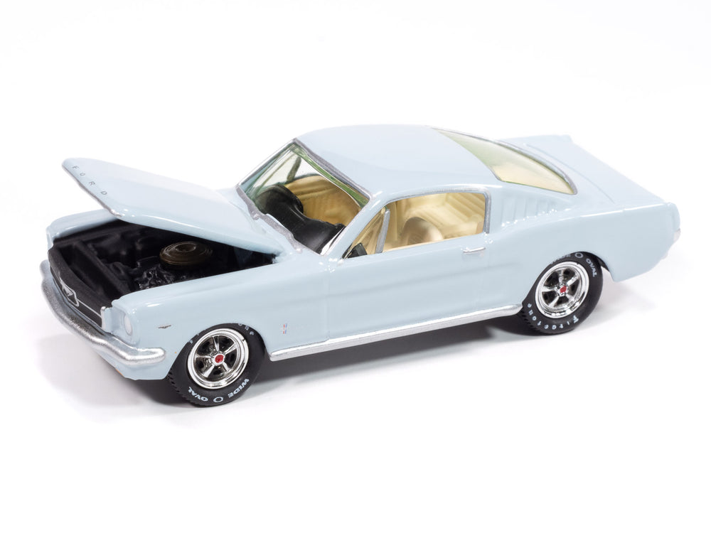 "PRE-ORDER" Johnny Lightning 1965 Ford Mustang Fastback (Arcadian Blue) with Collector Tin 1:64 Diecast (DUE APRIL 2025)