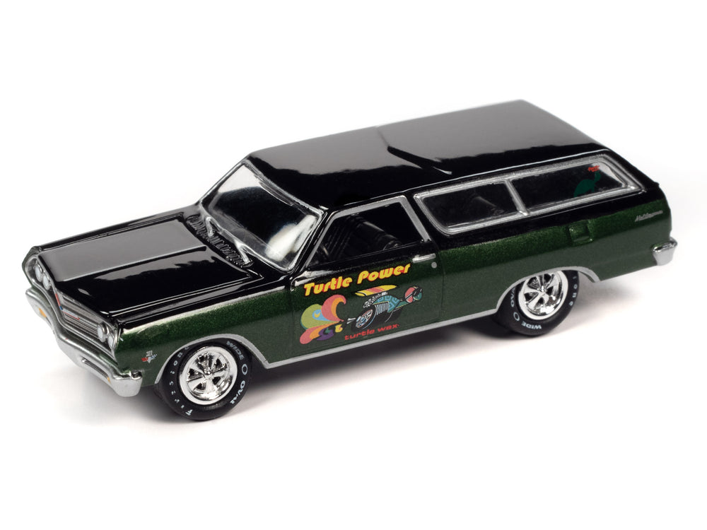 Johnny Lightning Muscle Cars 1965 Turtle Wax Chevrolet Chevelle Wagon (Green Metallic Lower w/Gloss Black Upper  & Turtle Wax Graphics) 1:64 Scale Diecast