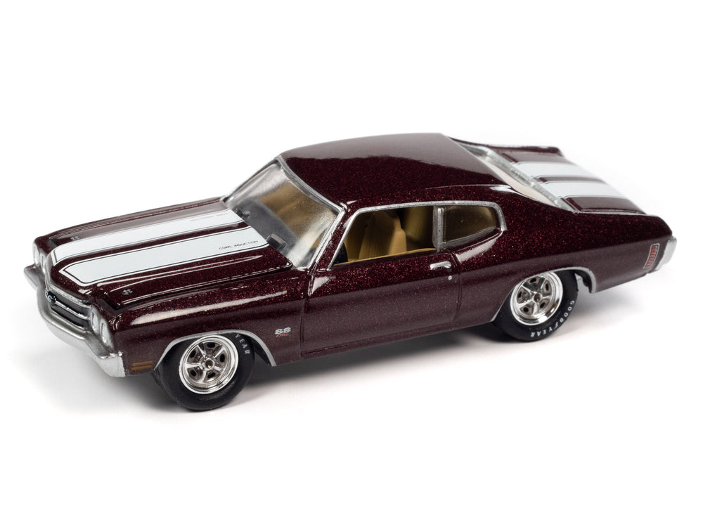 Johnny Lightning Muscle Cars 1970 Chevrolet Chevelle SS 454 (Black Cherry w/White Hood & Trunk Stripes) 1:64 Scale Diecast