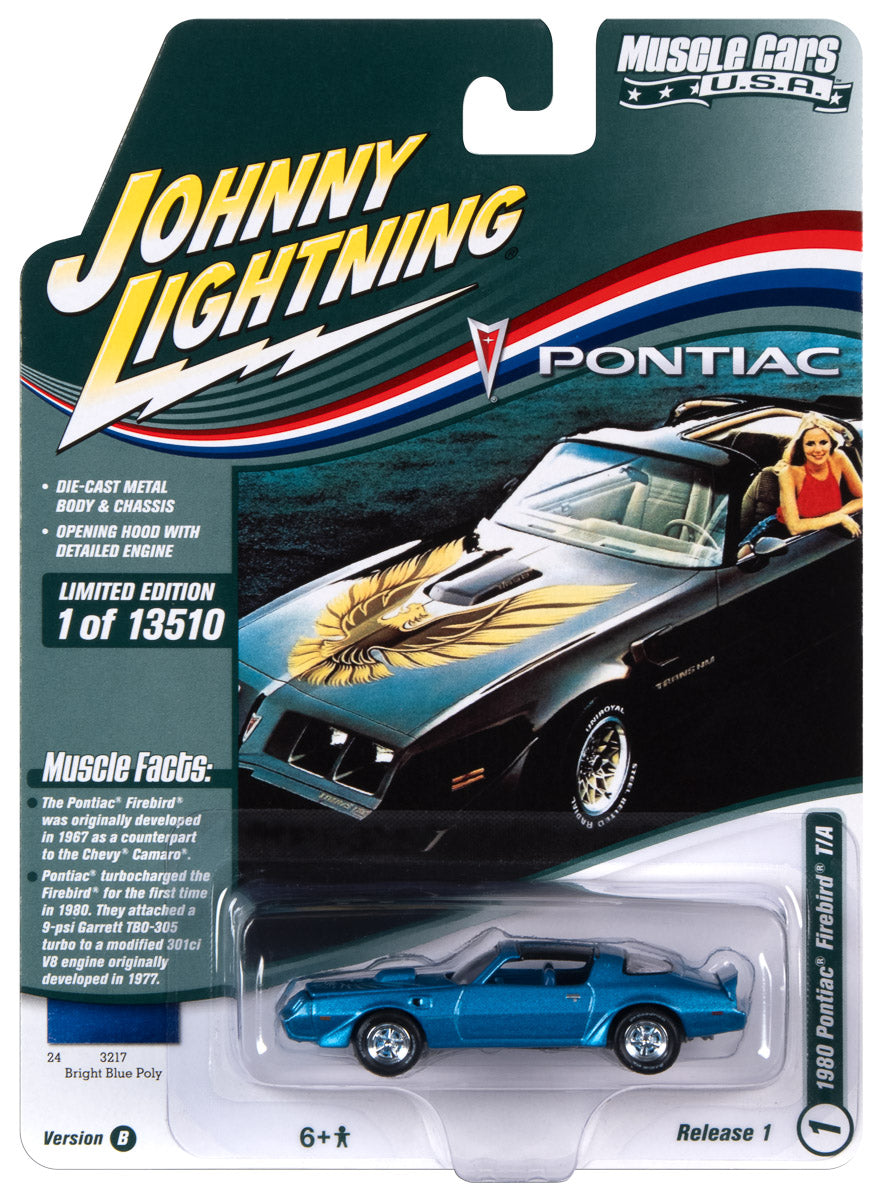 Johnny Lightning Muscle Cars 1981 Pontiac Firebird T/A (Tahoe Blue w/Blue Bird on Hood) 1:64 Scale Diecast