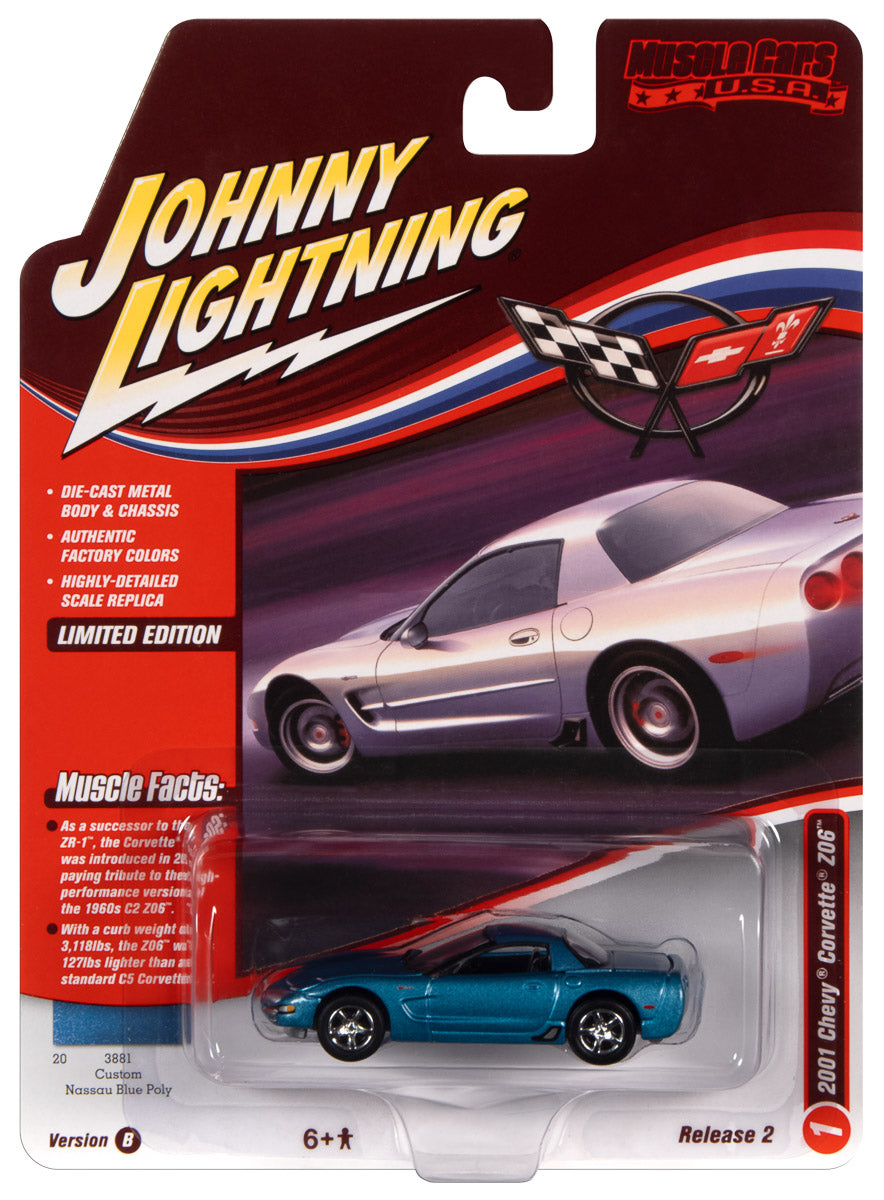 Johnny Lightning Muscle Car 2001 Chevrolet Corvette Z06 (Nassau Blue) 1:64 Diecast