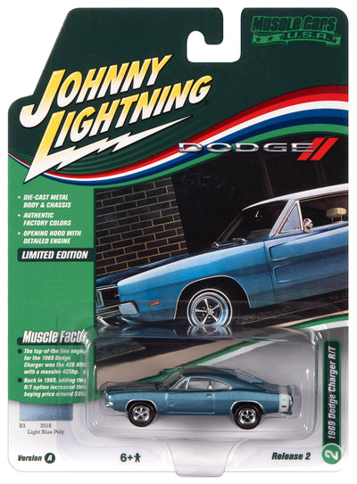 Johnny Lightning Muscle Car 1969 Dodge Charger R/T (B3 Blue Poly) 1:64 Diecast