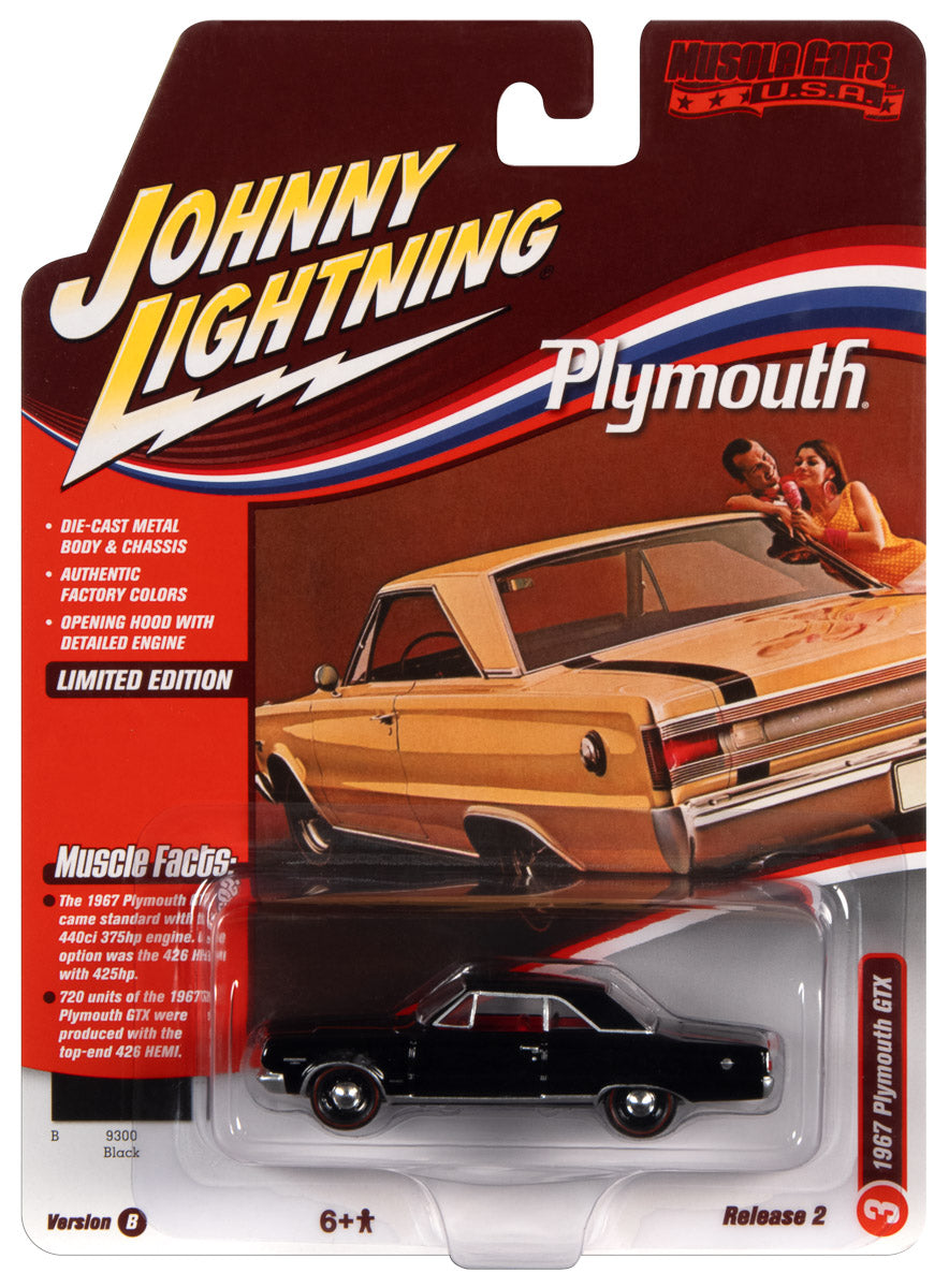 Johnny Lightning Muscle Car 1967 Plymouth GTX (Gloss Black) 1:64 Diecast