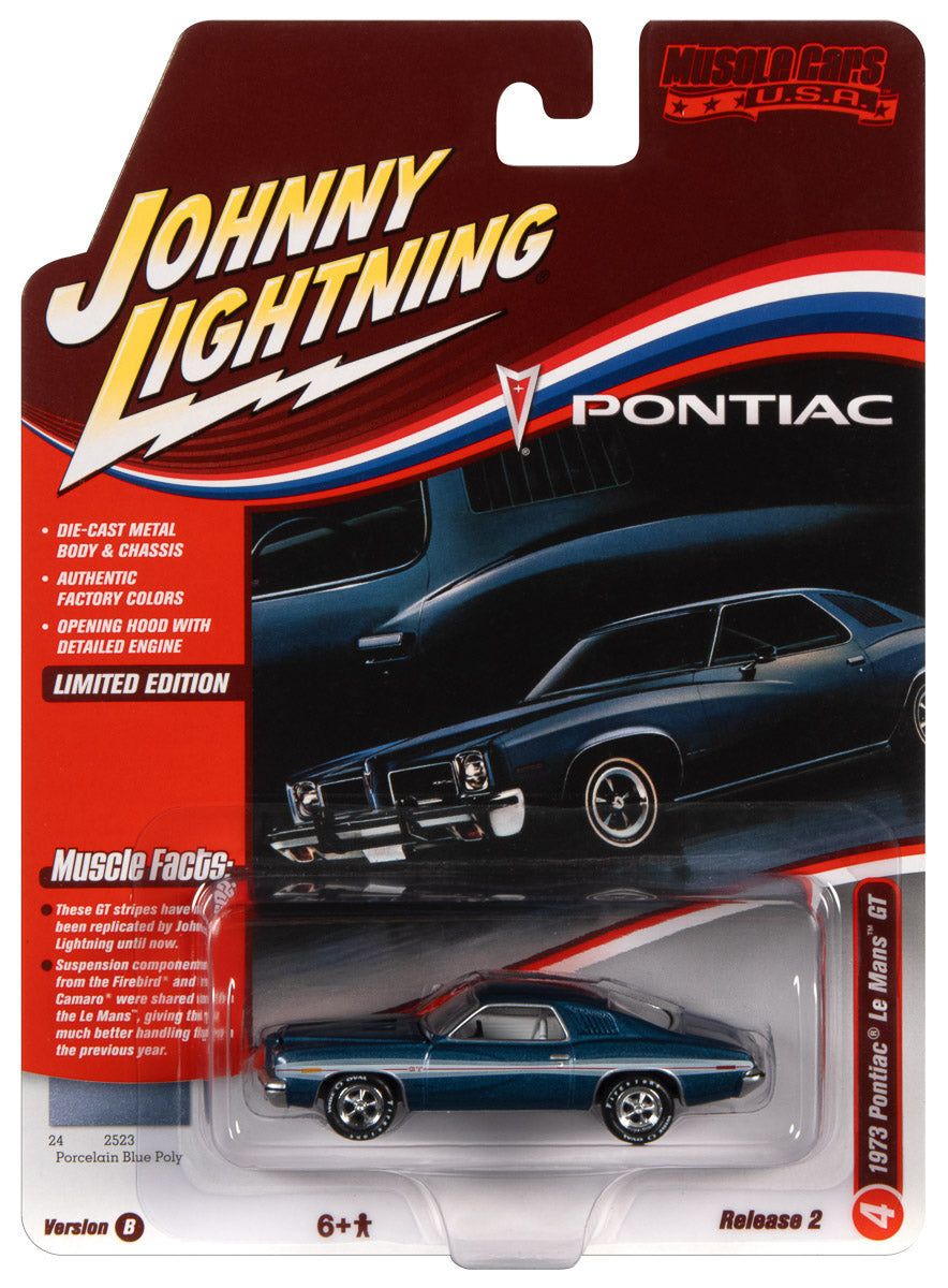 Johnny Lightning Muscle Car 1973 Pontiac Lemans GT (Porcelain Blue Poly) 1:64 Diecast