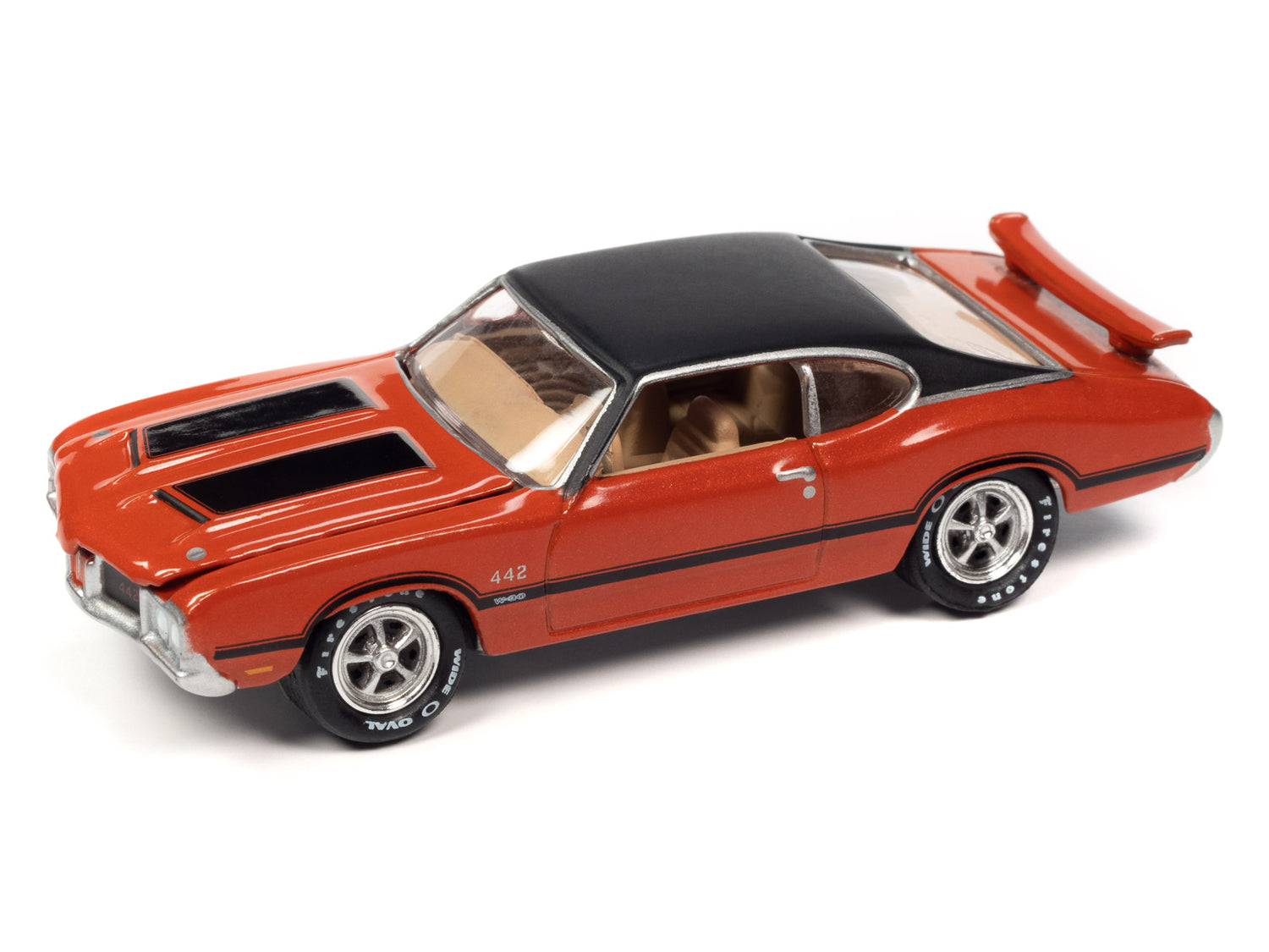 Johnny Lightning Muscle Cars 1972 Oldsmobile 442 W30 (Flame Orange Poly w/Flat Black Roof, Hood & Side Stripes) 1:64 Scale Diecast