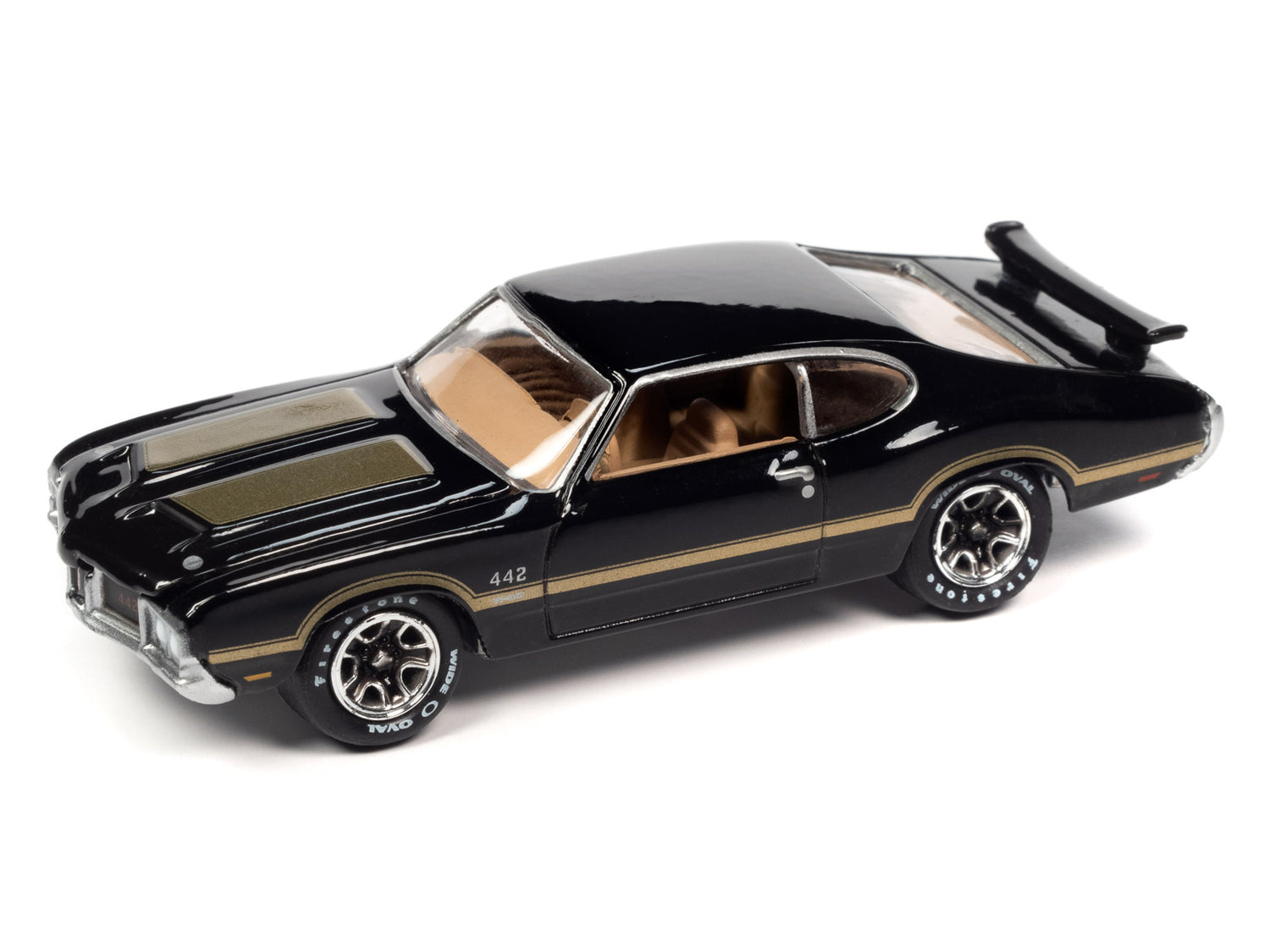 Johnny Lightning Muscle Cars 1972 Oldsmobile 442 W30 (Black w/Gold Hood & Side Stripes) 1:64 Scale Diecast