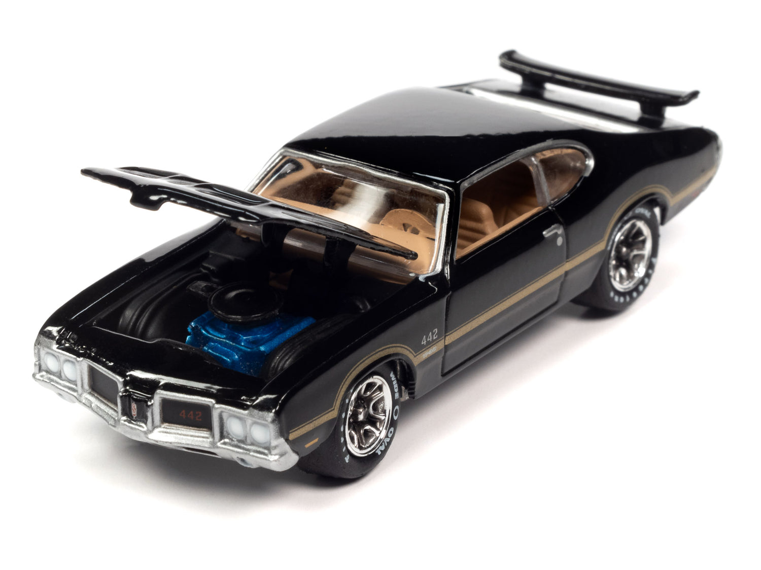 Johnny Lightning Muscle Cars 1972 Oldsmobile 442 W30 (Black w/Gold Hood & Side Stripes) 1:64 Scale Diecast