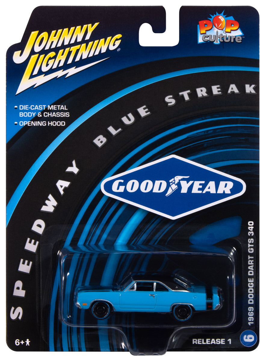 "PRE-ORDER" Johnny Lightning Goodyear Blue Streak 1969 Dodge Dart 1:64 Scale Diecast (DUE APRIL 2025)