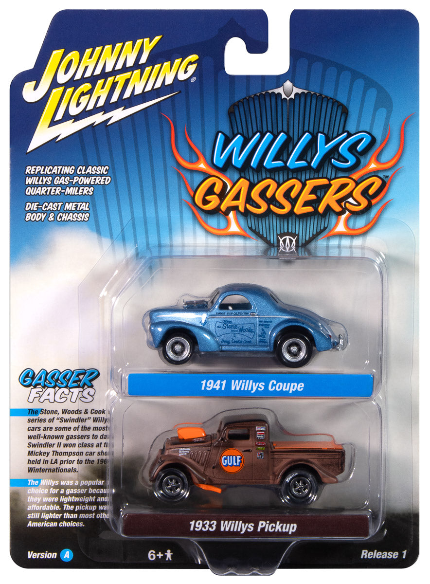 "PRE-ORDER" Johnny Lightning 2024 Release 1 Willys Gassers A (2-Pack) 1:64 Scale Diecast (DUE MARCH 2025)