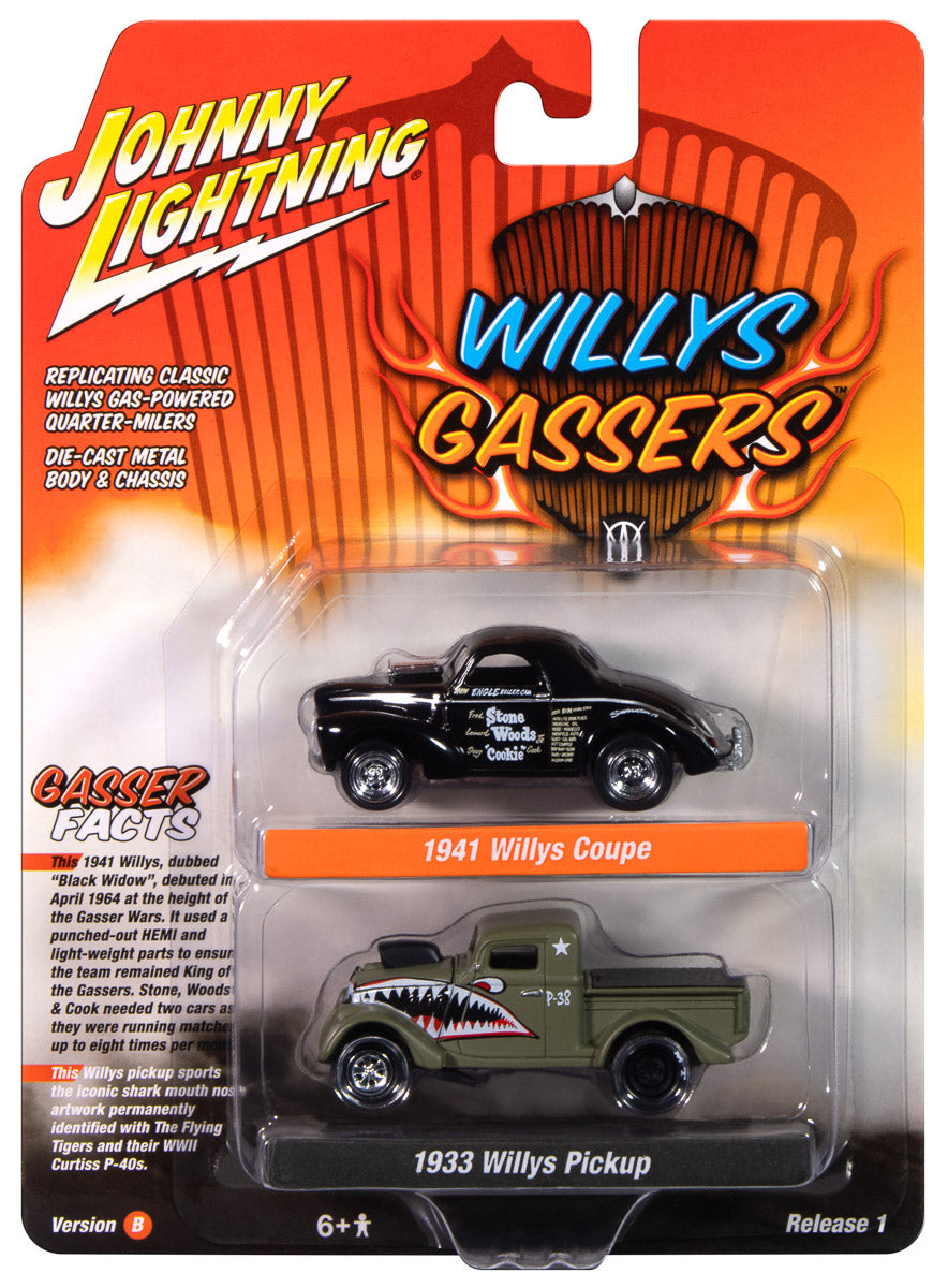 "PRE-ORDER" Johnny Lightning 2024 Release 1 Willys Gassers B (2-Pack) 1:64 Scale Diecast (DUE MARCH 2025)