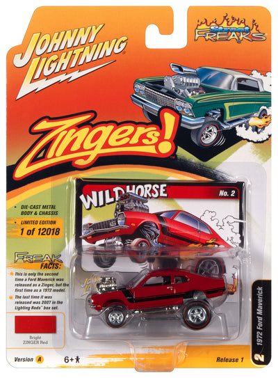 Johnny Lightning Street Freaks 1972 Ford Maverick (Zingers) (Bright Red) 1:64 Scale Diecast