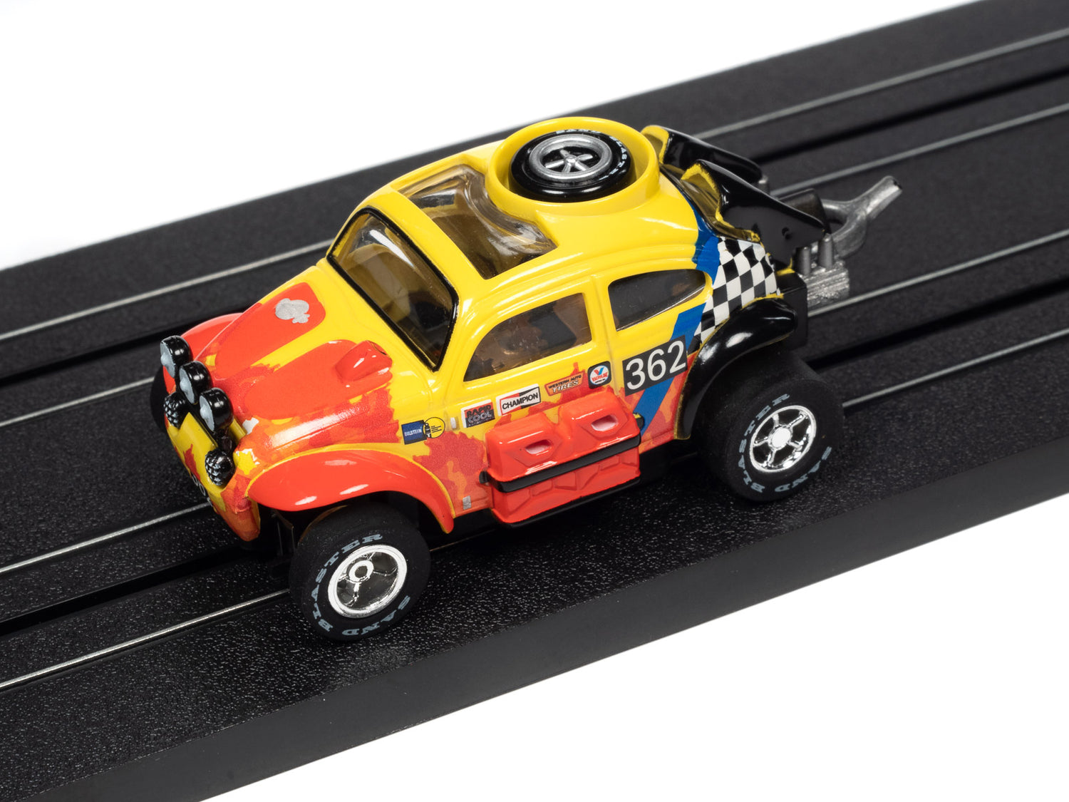 Auto World Xtraction 1965 Volkswagen Baja Bug (red,yellow) HO Scale Slot Car