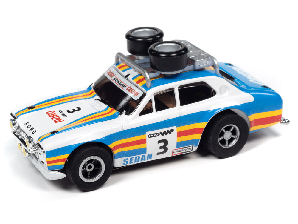 Auto World Xtraction 1975 Ford Rally Escort (blue,orange,white) HO Scale Slot Car