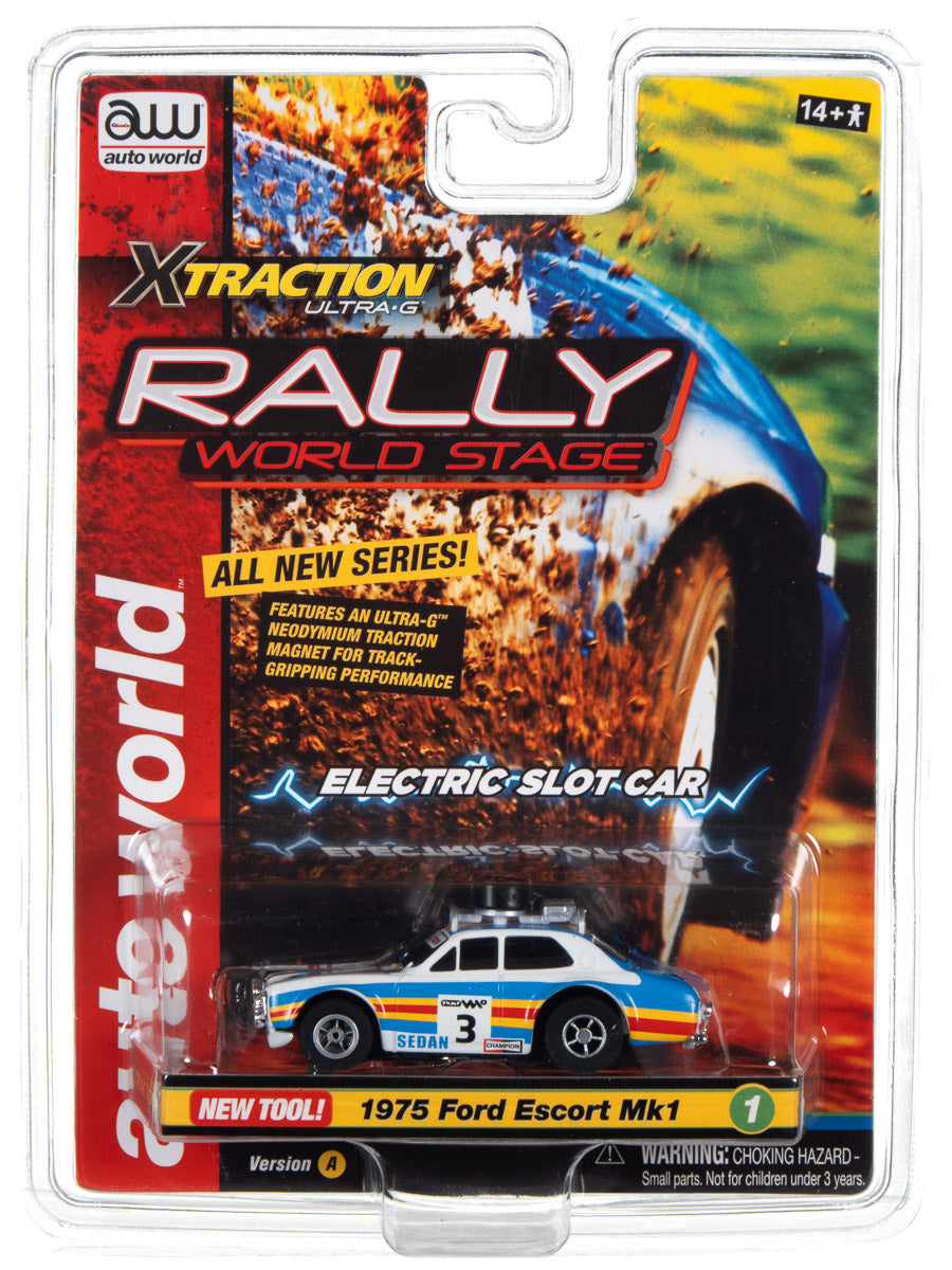 Auto World Xtraction 1975 Ford Rally Escort (blue,orange,white) HO Scale Slot Car