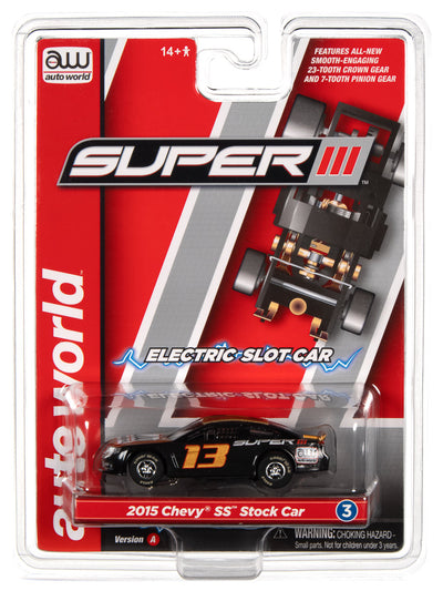 Auto World Super III 2015 Chevy SS Stock Car (Black/Gold) HO Scale Slot Car