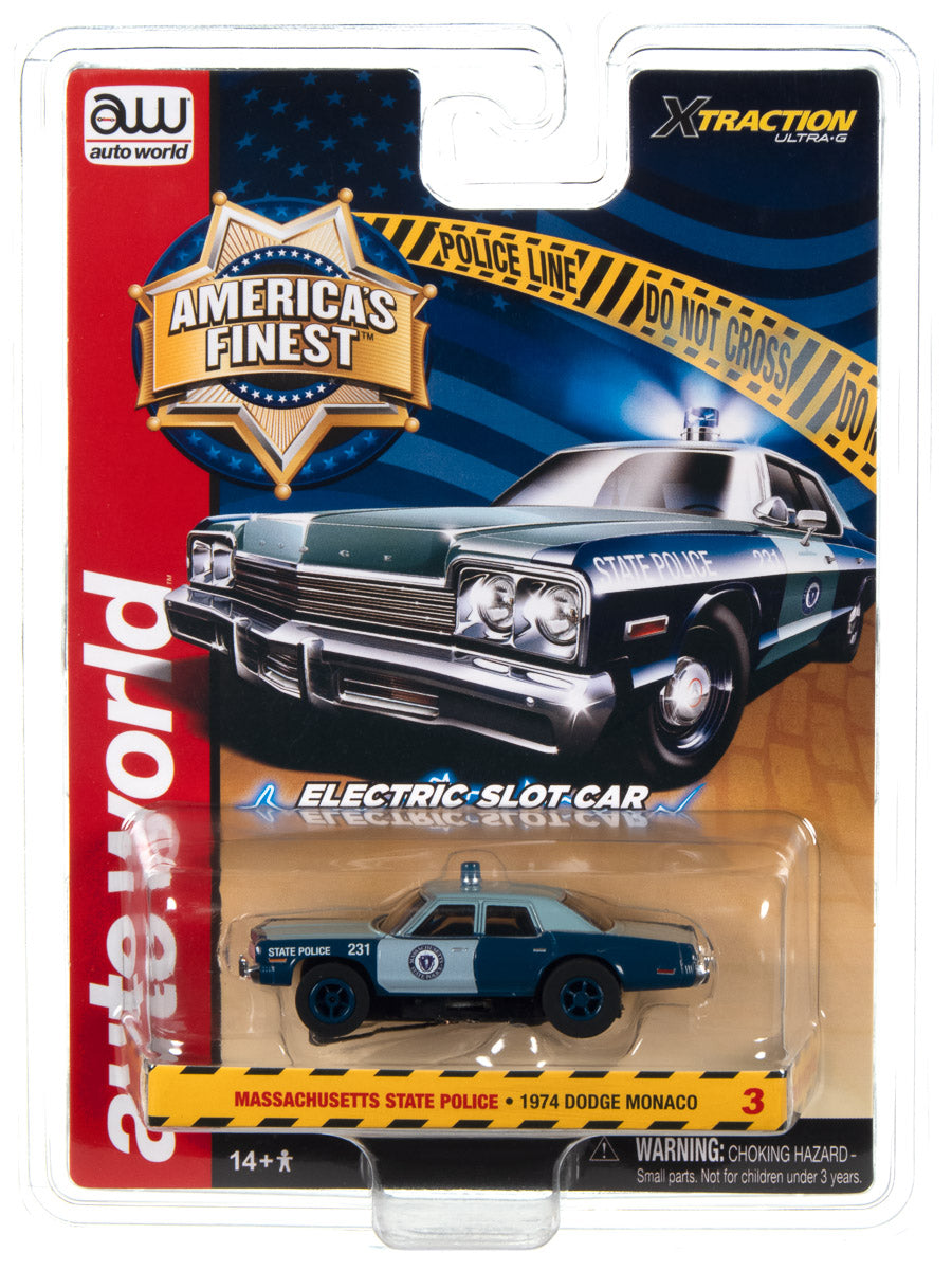 Auto World Xtraction 1974 Dodge Monaco Massachusetts State Police HO Scale Slot Car