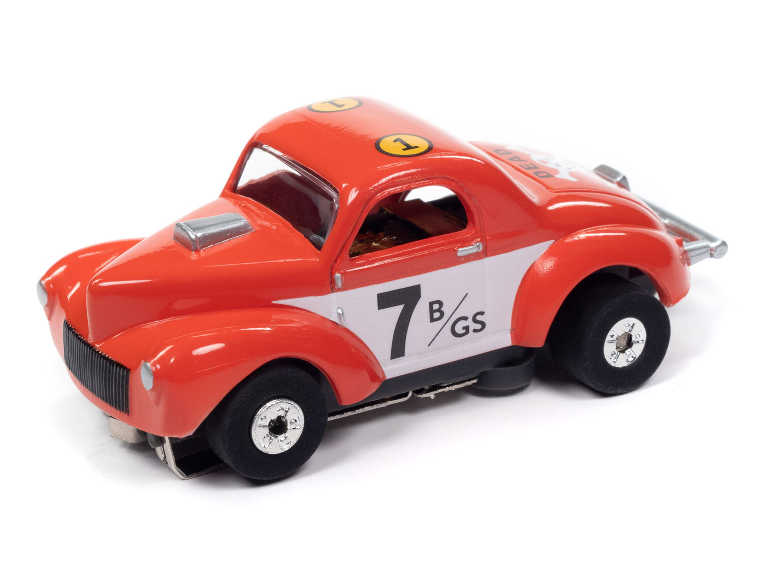 Auto World Thunderjet 1941 Willys Coupe Gasser - Red w/ Race Graphics HO Scale Slot Car