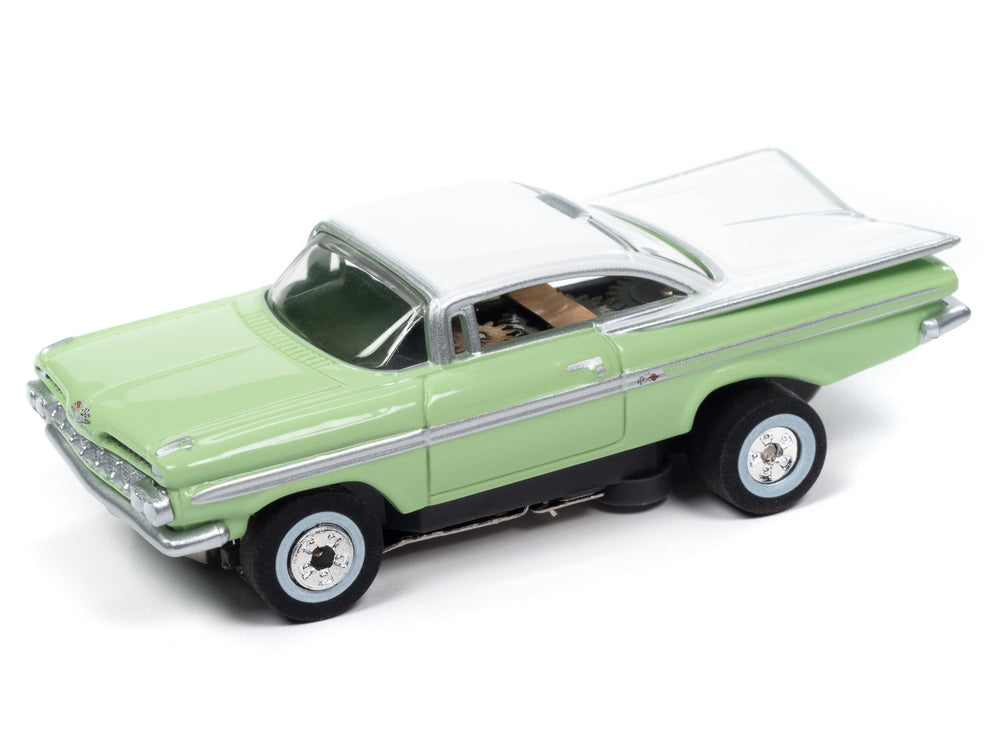 Auto World Thunderjet 1959 Chevy Impala - Seafoam Green & White HO Scale Slot Car