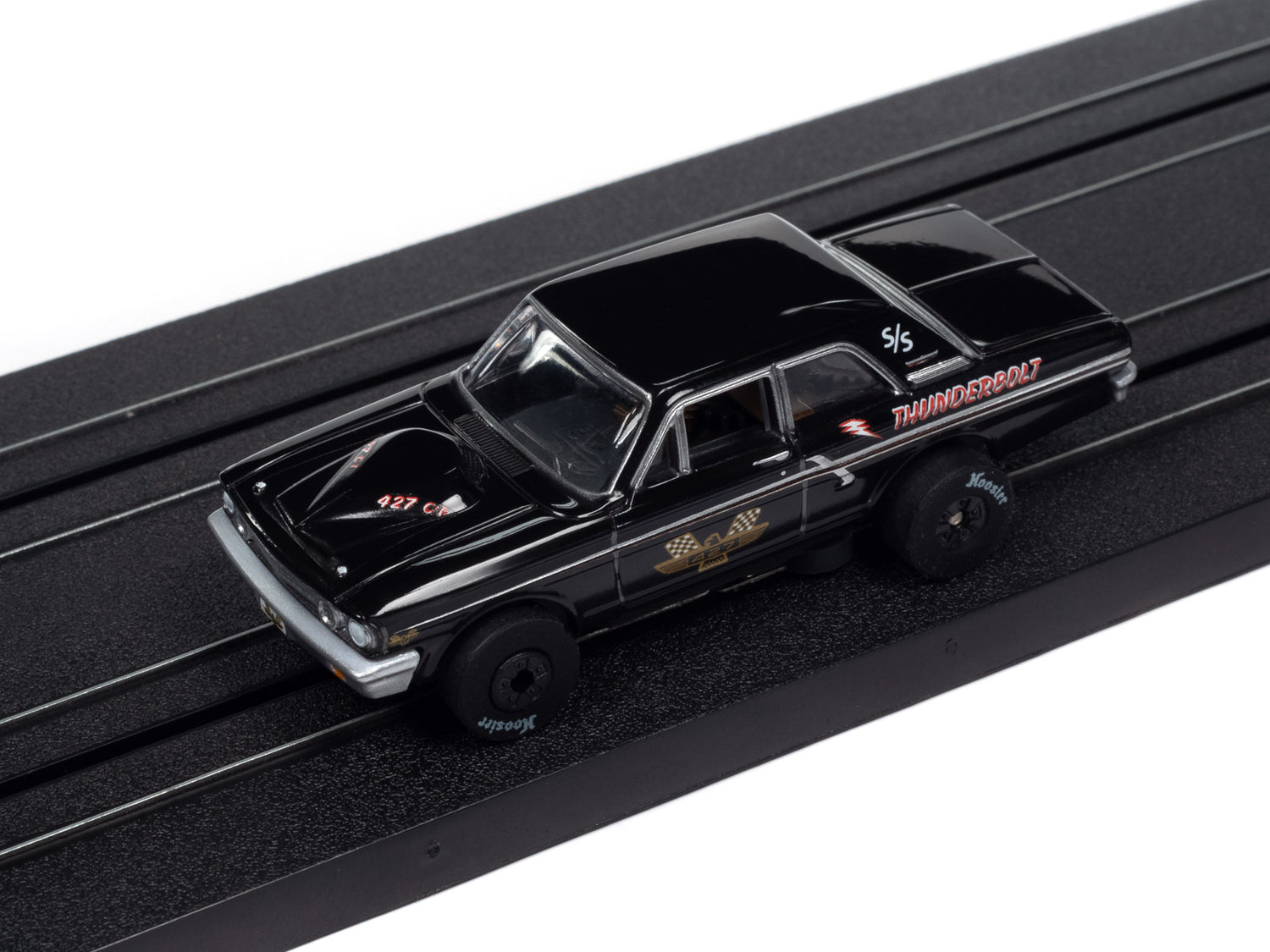 Auto World Thunderjet 1964 Ford Thunderbolt - Gloss Black w/ 427 Graphics HO Scale Slot Car